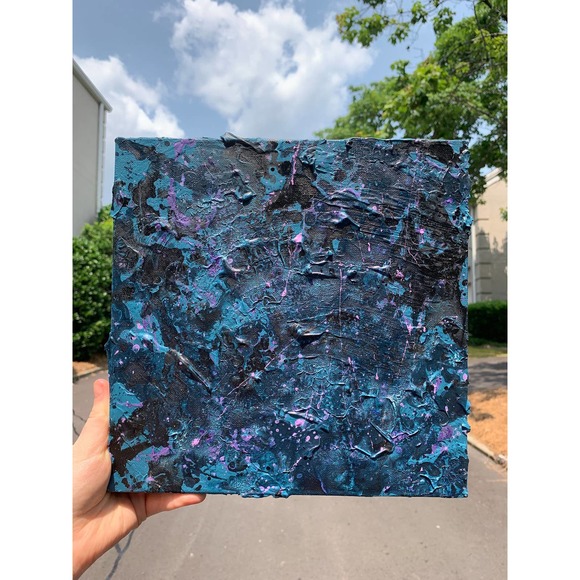 Original Abstract Blue and Black Painting | Unique Abstract Blue Wall Décor - Picture 8 of 9